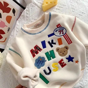 Νέα φλις μπλούζες για αγόρια και κορίτσια Φθινοπωρινά και χειμερινά κεντημένα μπλουζάκια Παιδικά μωρά all-in-one φλις φαρδιά πουλόβερ