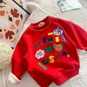 Νέα φλις μπλούζες για αγόρια και κορίτσια Φθινοπωρινά και χειμερινά κεντημένα μπλουζάκια Παιδικά μωρά all-in-one φλις φαρδιά πουλόβερ