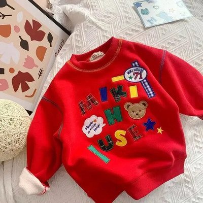 Nove majice od flisa za dječake i djevojčice, jesenske i zimske vezene majice, dječji, sveobuhvatni široki pulover od flisa za bebe