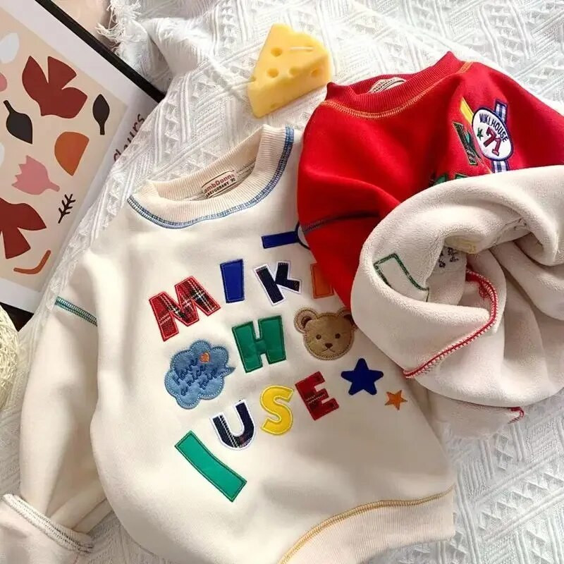 Nove majice od flisa za dječake i djevojčice, jesenske i zimske vezene majice, dječji, sveobuhvatni široki pulover od flisa za bebe