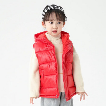 Φθινοπωρινό Χειμώνας Γιλέκα με κουκούλα για αγόρια 2023 Νέα μόδα για κορίτσια Παχύ ζεστό γιλέκο Παιδικά ρούχα Εφηβικά μονόχρωμα γιλέκα