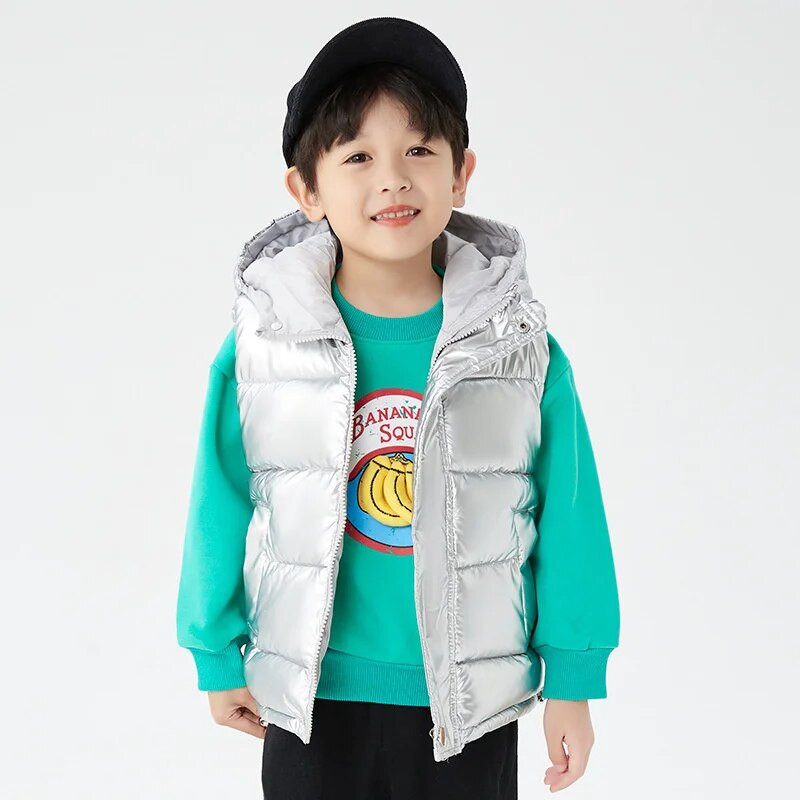 Toamnă iarnă băieți veste cu glugă din puf 2023 noua modă pentru fete îngroșați jachetă caldă vestă Veste pentru copii Veste solide pentru adolescenți