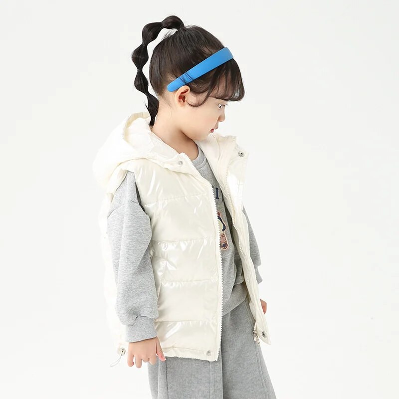 Toamnă iarnă băieți veste cu glugă din puf 2023 noua modă pentru fete îngroșați jachetă caldă vestă Veste pentru copii Veste solide pentru adolescenți