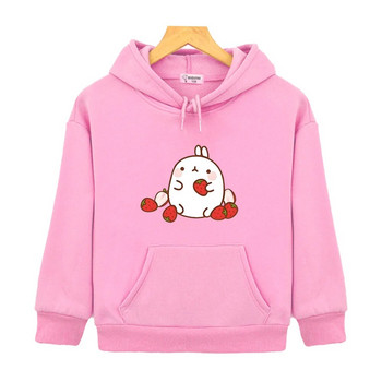 Качулки с принт на ягоди Molang Нови детски суичъри Топъл пуловер с анимационни мотиви за момчета Модни корейски дрехи за малки деца Kawaii Момичета