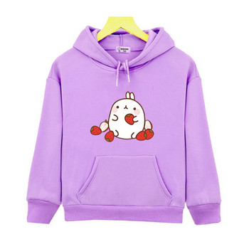 Качулки с принт на ягоди Molang Нови детски суичъри Топъл пуловер с анимационни мотиви за момчета Модни корейски дрехи за малки деца Kawaii Момичета