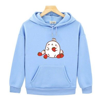 Molang Hoodies s printom jagoda Nove dječje majice s kratkim rukavima Topli pulover s crtićima za dječake Modna korejska odjeća za malu djecu Kawaii odjeća za djevojčice