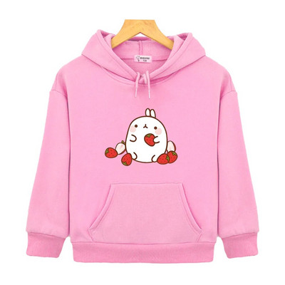 Molang Hoodies s printom jagoda Nove dječje majice s kratkim rukavima Topli pulover s crtićima za dječake Modna korejska odjeća za malu djecu Kawaii odjeća za djevojčice