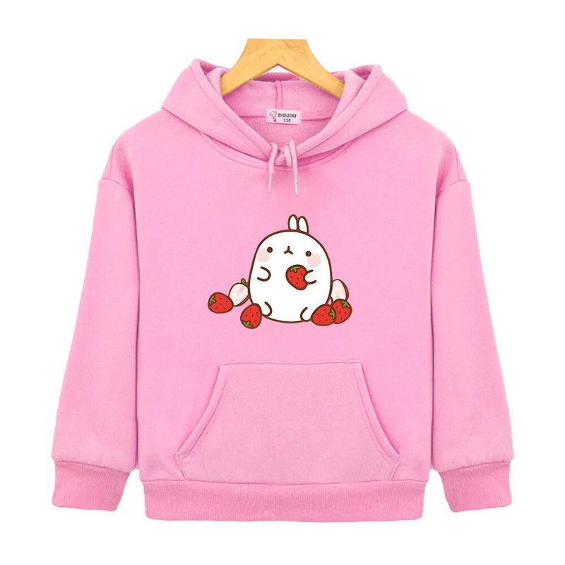 Molang Hoodies s printom jagoda Nove dječje majice s kratkim rukavima Topli pulover s crtićima za dječake Modna korejska odjeća za malu djecu Kawaii odjeća za djevojčice