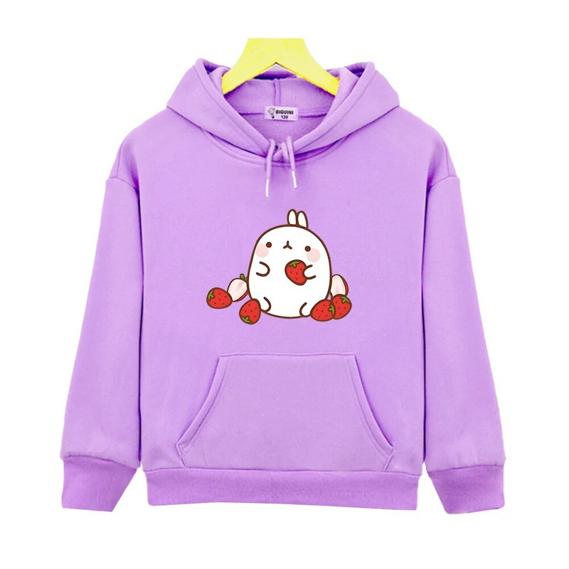 Molang Hoodies s printom jagoda Nove dječje majice s kratkim rukavima Topli pulover s crtićima za dječake Modna korejska odjeća za malu djecu Kawaii odjeća za djevojčice