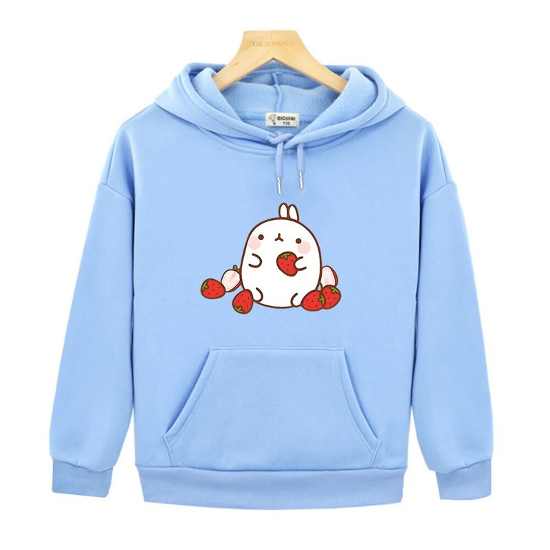 Molang Hoodies s printom jagoda Nove dječje majice s kratkim rukavima Topli pulover s crtićima za dječake Modna korejska odjeća za malu djecu Kawaii odjeća za djevojčice
