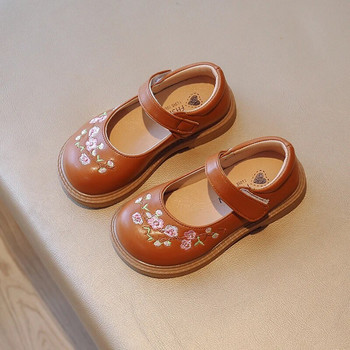 Прохождащи момичета Кожени обувки Деца Mary Janes Бродерия Цветя Сладки ретро детски обувки на принцеса за парти 2023 Пролет Нов шик