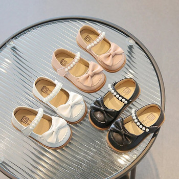 Детски кожени обувки Детски ежедневни обувки за малки деца Малки момичета Бебешки обувки 2023 Пролет Есен Нова принцеса Перли Папийонка
