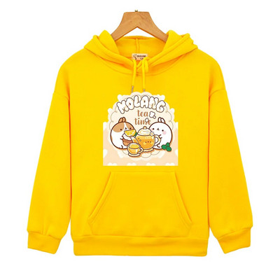 Molang και Piupiu Drink Tea Printing Streetwear Kawaii Hoodies Φούτερ για αγόρια και κορίτσια Φθινοπωρινά ζεστά μακρυμάνικα παιδικά μπλουζάκια