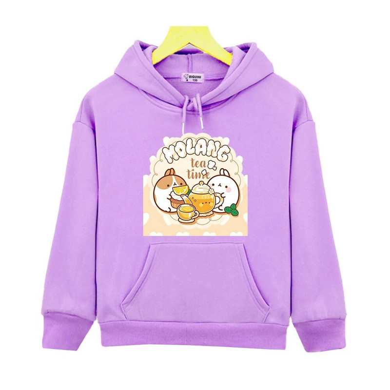 Molang και Piupiu Drink Tea Printing Streetwear Kawaii Hoodies Φούτερ για αγόρια και κορίτσια Φθινοπωρινά ζεστά μακρυμάνικα παιδικά μπλουζάκια