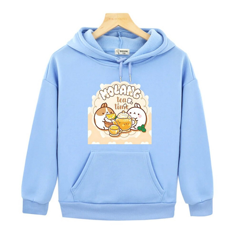 Molang και Piupiu Drink Tea Printing Streetwear Kawaii Hoodies Φούτερ για αγόρια και κορίτσια Φθινοπωρινά ζεστά μακρυμάνικα παιδικά μπλουζάκια