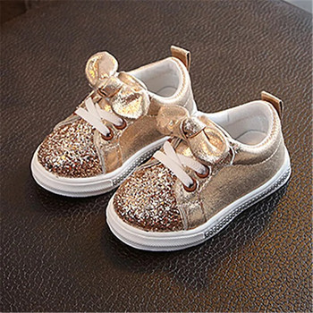 Детски ежедневни обувки Прохождащи бебешки момичета Маратонки с пайети с лъскава мека подметка Нехлъзгащи се спортни обувки Модни обувки от плътен борд