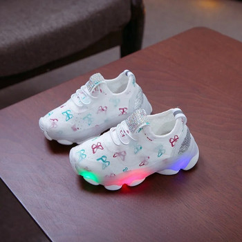 Φθινοπωρινά παιδικά πάνινα παπούτσια LED για κορίτσια Toddler Princess Casual Diamond Παιδικά φωτεινά παπούτσια Princess Butterfly Sneakers