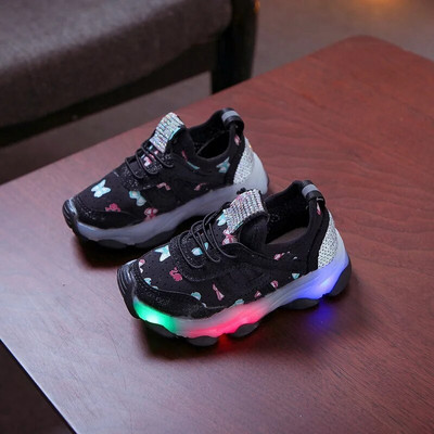 Toamnă Copii Pantofi LED Pentru Fete Toddler Princess Casual Diamond Copii Luminoși Pantofi Printesa Fluture