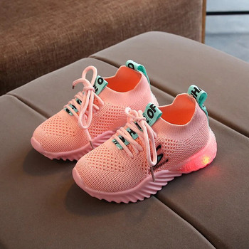 Нови детски светещи обувки Момчета Момичета Мрежест плат Спортни маратонки Бебешки модни маратонки Малки деца LED маратонки