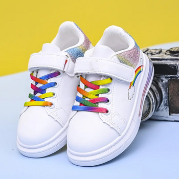 Παιδικά παπούτσια Pu δερμάτινα με σόλα με μαξιλάρι αέρα Autunm Sneakers 2023 Παιδικά μοδάτα αθλητικά παπούτσια Rainbow Colorful Girls White Casual παπούτσια