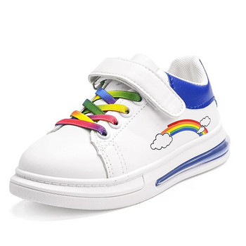 Детски обувки Pu кожа с подметка с въздушна възглавница Есенни маратонки 2023 Детски модни маратонки Rainbow Цветни момичета Бели ежедневни обувки