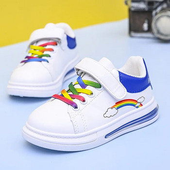 Παιδικά παπούτσια Pu δερμάτινα με σόλα με μαξιλάρι αέρα Autunm Sneakers 2023 Παιδικά μοδάτα αθλητικά παπούτσια Rainbow Colorful Girls White Casual παπούτσια