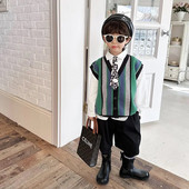 Băiat nou, primăvară, toamnă, pulover dintr-o bucată, vestă tricotată Top cald, lejer, moale, asortată, în aer liber