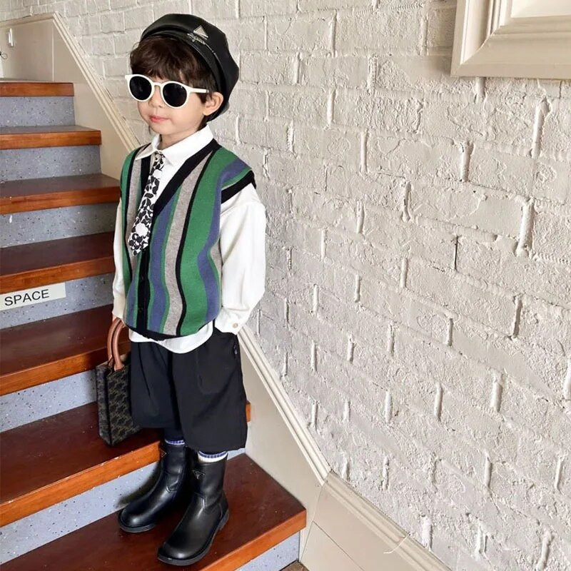 Băiat nou, primăvară, toamnă, pulover dintr-o bucată, vestă tricotată Top cald, lejer, moale, asortată, în aer liber