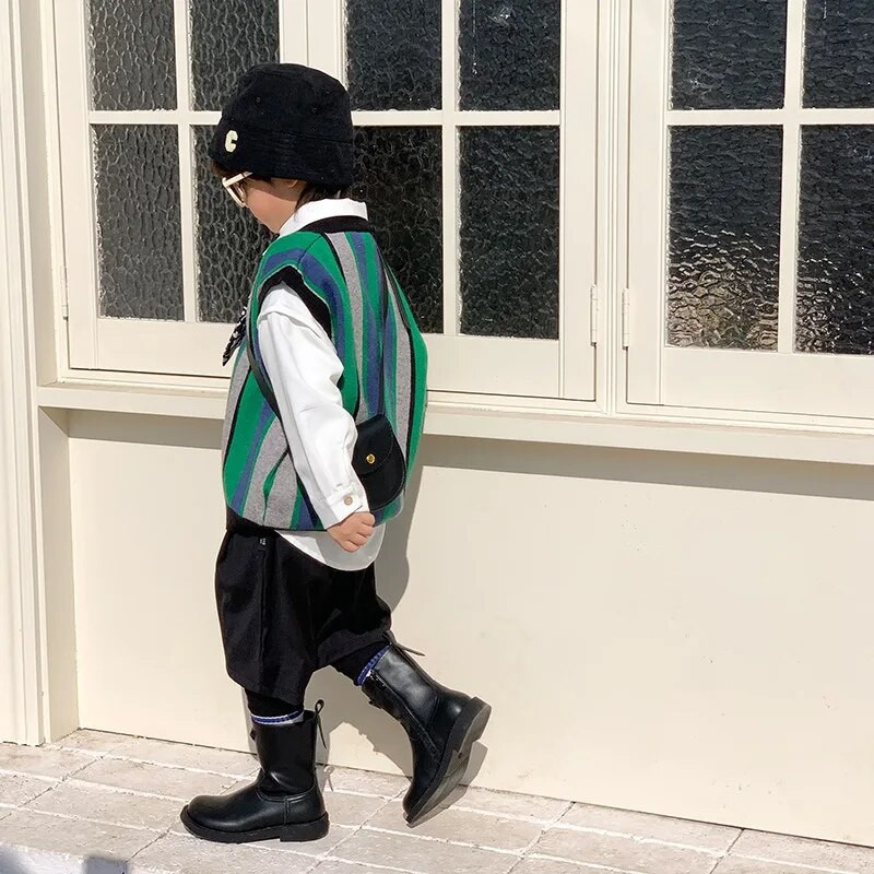 Băiat nou, primăvară, toamnă, pulover dintr-o bucată, vestă tricotată Top cald, lejer, moale, asortată, în aer liber