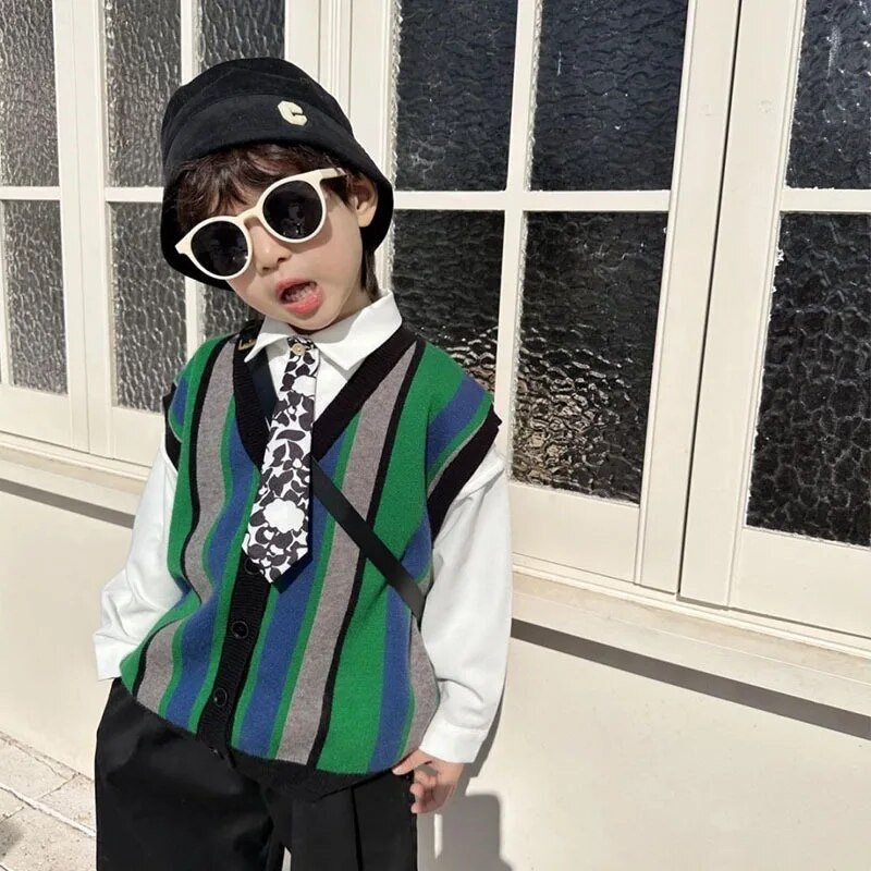 Băiat nou, primăvară, toamnă, pulover dintr-o bucată, vestă tricotată Top cald, lejer, moale, asortată, în aer liber