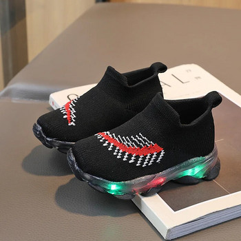 Φθινοπωρινά νέα παιδικά παπούτσια με φωτισμό LED που αναπνέουν πλεκτές κάλτσες Παπούτσια για αγόρια slip on casual sneakers κορίτσια Λαμπερά παπούτσια για τρέξιμο τένις