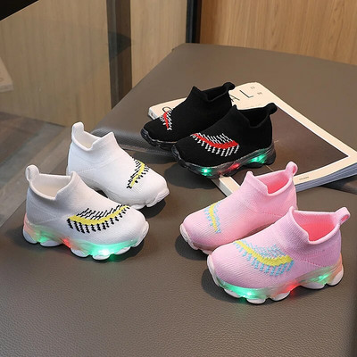 Autumn New LED Lighted Kids Shoes Breathable Knitted Socks Shoes Boys Slip on Casual Sneakers Girls Glowing Running Shoes Tenis