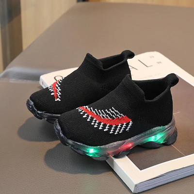 Toamnă, pantofi pentru copii, iluminați cu LED, șosete tricotate respirabile, pantofi pentru băieți, pantofi casual, pantofi de alergare strălucitori, pentru fete.