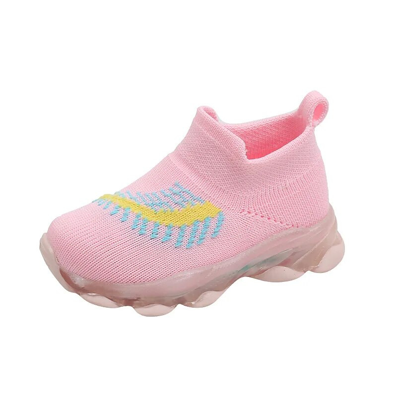 Rudenį nauji LED apšvietimai vaikiški batai kvėpuojantys megztos kojinės batai berniukams laisvalaikio sportbačiai mergaitėms švytintys bėgimo bateliai tenisas