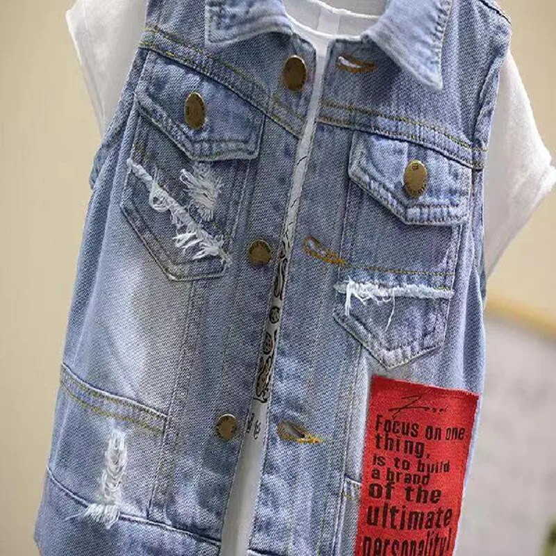 Vaikiška džinsinė liemenė kūdikiui, 2023 m. pavasaris, nauja vaikiška vasarinė liemenė berniukams, džinsinė liemenė berniukams.