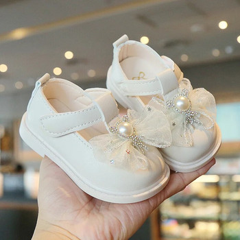 Δερμάτινα παπούτσια για κορίτσια για πάρτι συμποσίου 2023 Παιδικά άνοιξη Mary Jane Γλυκό μαργαριτάρι δαντέλα Φιόγκος Πριγκίπισσα Βρεφικά παπούτσια Chaussure Baby Fille
