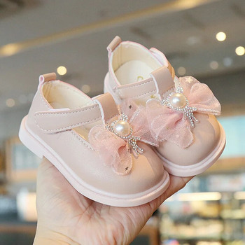 Кожени обувки за момичета за банкетно парти 2023 Spring Kids Mary Jane Sweet Pearl Lace Bow Princess Бебешки обувки Chaussure Enfant Fille