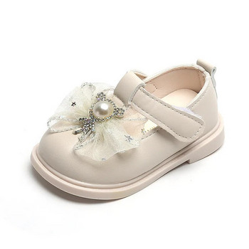 Кожени обувки за момичета за банкетно парти 2023 Spring Kids Mary Jane Sweet Pearl Lace Bow Princess Бебешки обувки Chaussure Enfant Fille