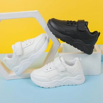 Παιδικά καθημερινά παπούτσια για κορίτσια Αντιολισθητικά στρογγυλά μαύρα σχολικά παπούτσια για αγόρια Αθλητικά παπούτσια Hook & Loop 2023 New Spring White
