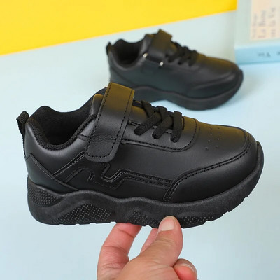Детски ежедневни обувки за момичета Нехлъзгащи се черни униформи с кръгли пръсти Ученически обувки Момчета Маратонки Hook & Loop 2023 Ново пролетно бяло