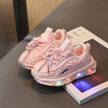 Нови LED детски светещи обувки Бебешки светещи маратонки Момчета Светещи обувки за бягане Детски дишащи мрежести маратонки Размер 21-30
