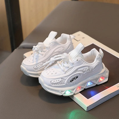 Noi pantofi cu LED-uri pentru copii, pantofi strălucitori pentru bebeluși, pantofi de alergare cu iluminare pentru băieți, pantofi cu plasă respirabilă, mărimea 21-30