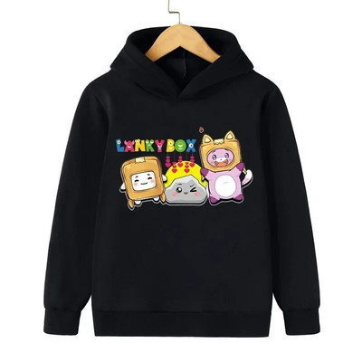 Lanky Box Print Hoodie Baby Boy Smiješni stripovi Ulična odjeća Stone Cats Print Dječja odjeća Dukserica dugih rukava za djevojčice Box Pulover