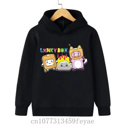 Lanky Box Print Hoodie Baby Boy Smiješni stripovi Ulična odjeća Stone Cats Print Dječja odjeća Dukserica dugih rukava za djevojčice Box Pulover