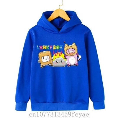 Lanky Box Print Hoodie Baby Boy Smiješni stripovi Ulična odjeća Stone Cats Print Dječja odjeća Dukserica dugih rukava za djevojčice Box Pulover