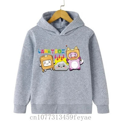 Lanky Box Print Hoodie Baby Boy Smiješni stripovi Ulična odjeća Stone Cats Print Dječja odjeća Dukserica dugih rukava za djevojčice Box Pulover