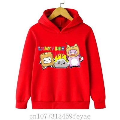 Lanky Box Print Hoodie Baby Boy Smiješni stripovi Ulična odjeća Stone Cats Print Dječja odjeća Dukserica dugih rukava za djevojčice Box Pulover
