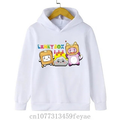 Lanky Box Print Hoodie Baby Boy Smiješni stripovi Ulična odjeća Stone Cats Print Dječja odjeća Dukserica dugih rukava za djevojčice Box Pulover
