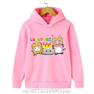 Lanky Box Print Hoodie Baby Boy Smiješni stripovi Ulična odjeća Stone Cats Print Dječja odjeća Dukserica dugih rukava za djevojčice Box Pulover