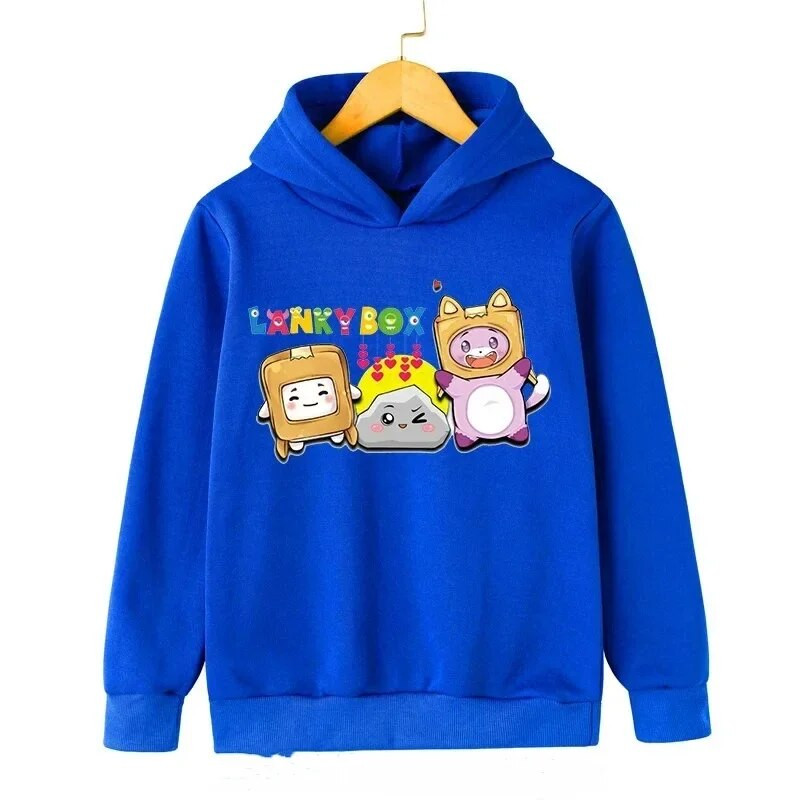 Lanky Box Print Hoodie Baby Boy Smiješni stripovi Ulična odjeća Stone Cats Print Dječja odjeća Dukserica dugih rukava za djevojčice Box Pulover